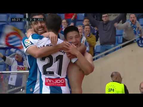 Golazo de Wu Lei en el RCD Espanyol 2 Real Sociedad 0 | Audio: Miguel Angel Roman | 18-19