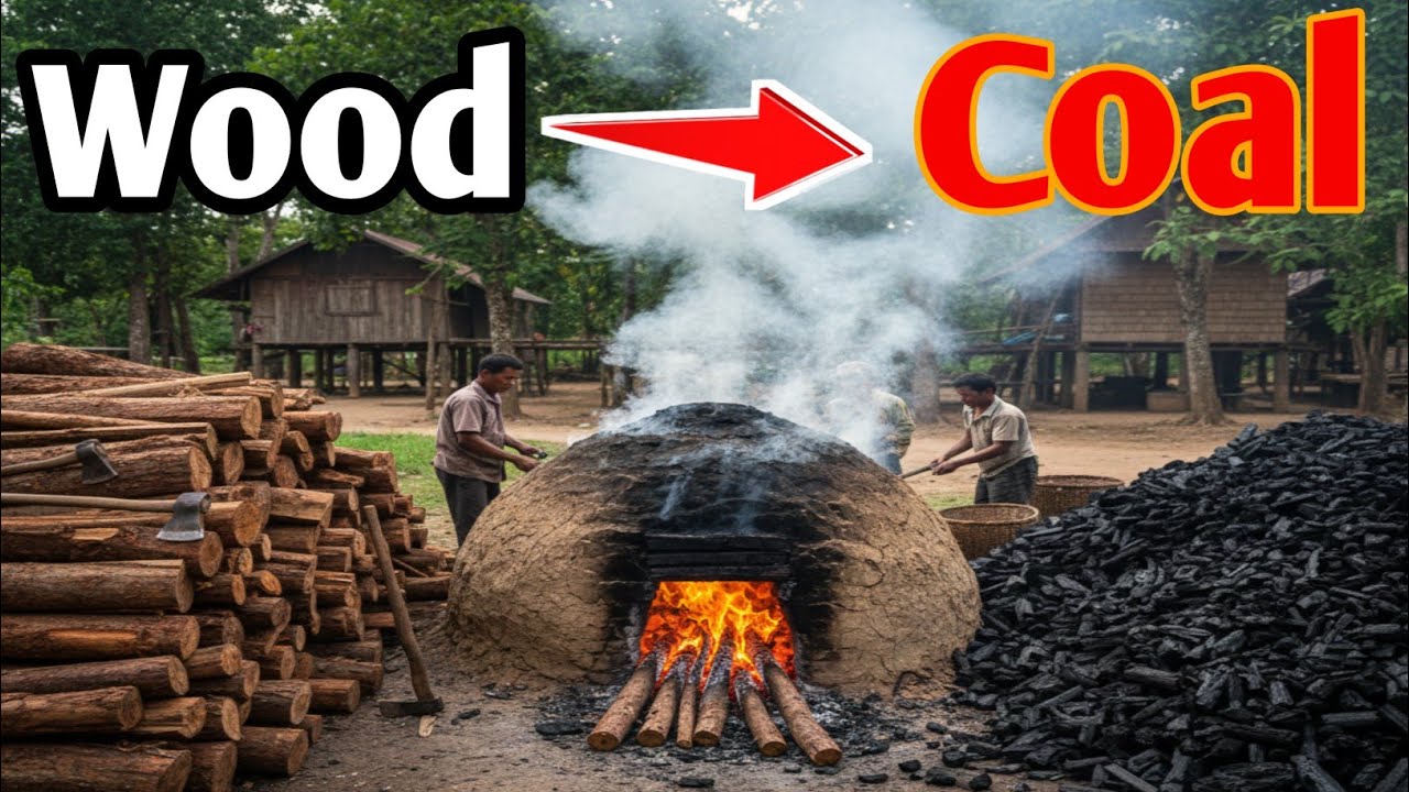 Cambodian Villagers Making Charcoal from Wood || Traditional Way 🇰🇭