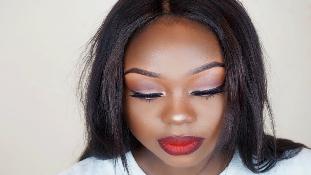 Soft Simple Eyeshadow Makeup Tutorial Bold Red Ombre Lips For Dark