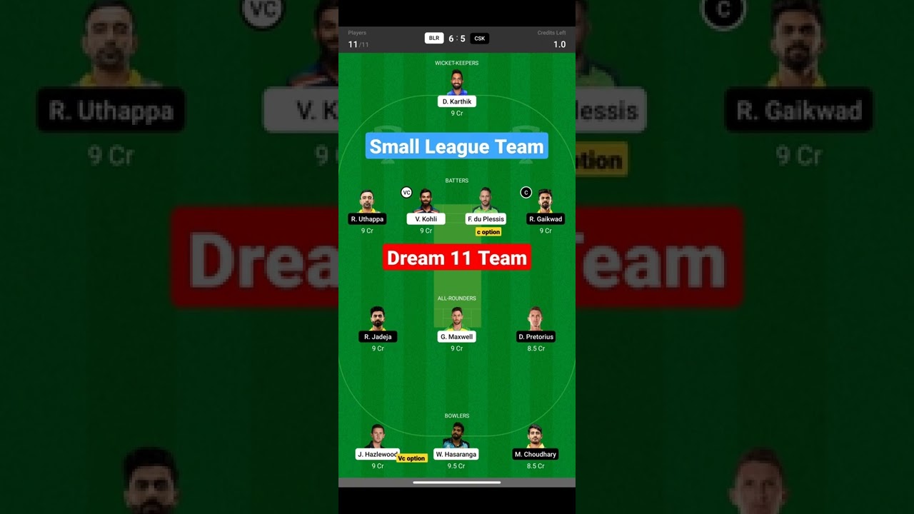 CSK vs RCB | RCB vs CSK | Dream 11 Team 