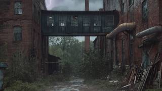 Heavy Rain Over an Old Industrial Complex | Rain and Distant Thunder for Deep Sleep