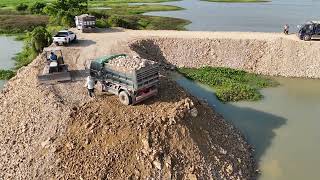EP08,B,Incredible Project Bulldozers laying a New Road and Pushing Soil with a Truck on a Big River