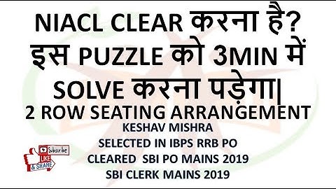 PUZZLE#6/ 2 ROW SEATING ARRANGEMENT// IMPORTANT FOR NIACL AO/ IBPS CLERK MAINS/ SBI PO 2019//