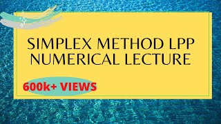 Simplex Method LPP Numerical lecture (in HINDI)