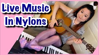Music in Pantyhose Nylons, Live Piano Guitar Singing, Stockings Tights Hosiery Feet