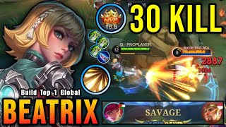 SAVAGE!! Beatrix 30 Kills!! Insane One Shot Damage Build!! - Build Top 1 Global Beatrix ~ MLBB screenshot 1