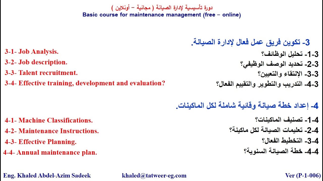 TAT MM02 22  المحاضرة الثانية من دورة تأسيس إدارة الصيانة بالشركات الصغيرة والمتوسطة.