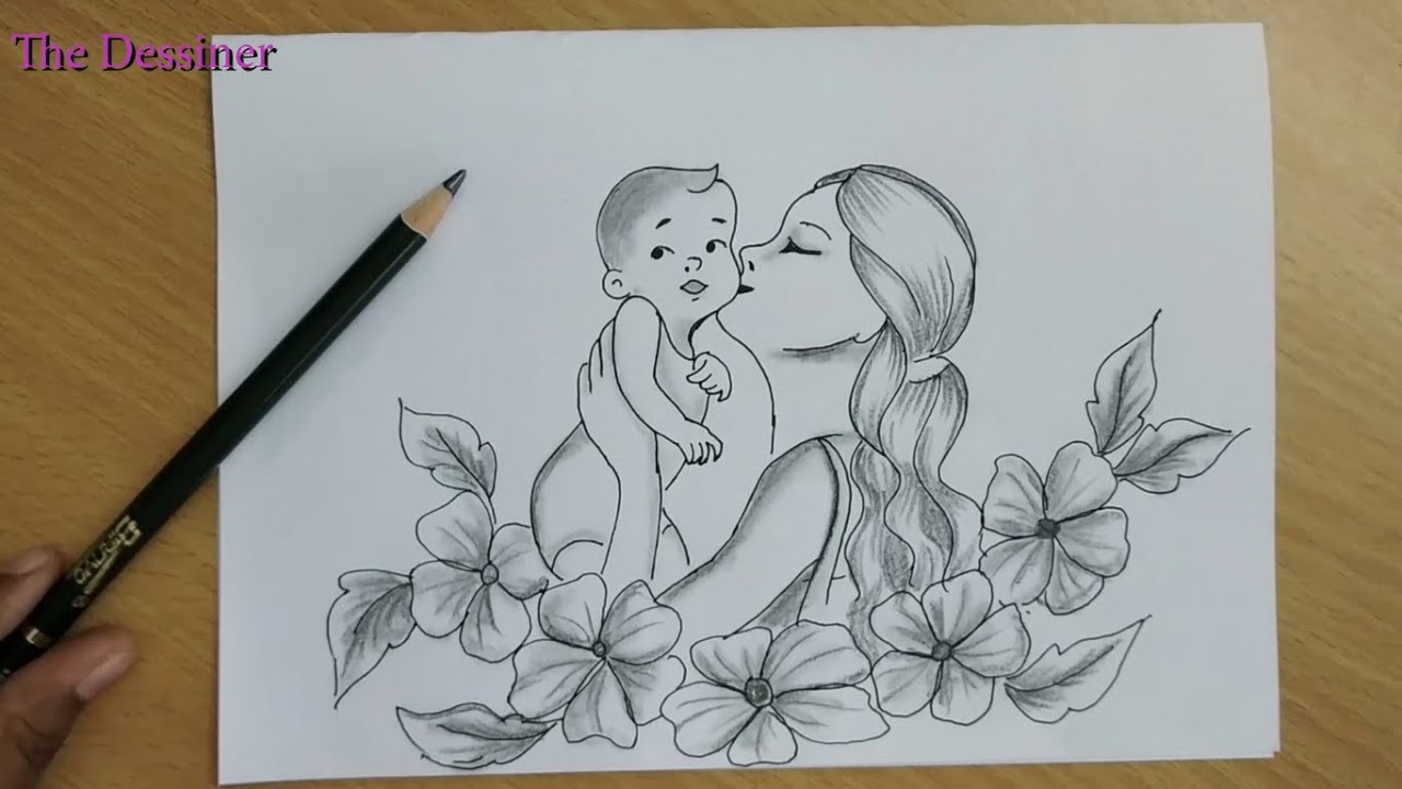 Mother and child love drawing / happy Mother's day / pencil ...