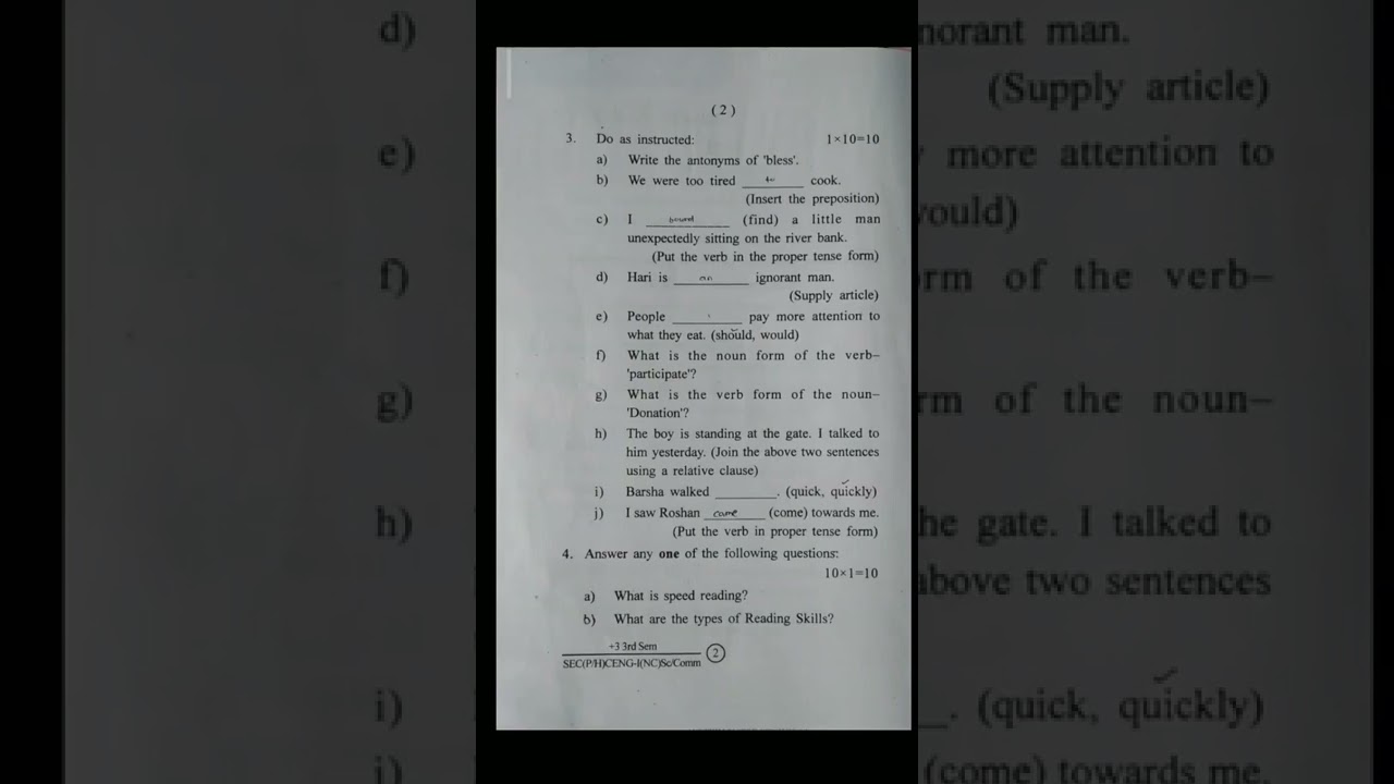 Sambal university +3 2nd year 3rd semester SECC-1 Communicative English exam question paper 2021