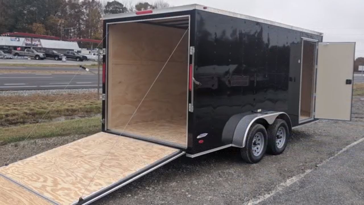 7x14 & 7x16 Ramp Door Black Freedom Trailer - YouTube