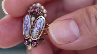 Celebrity Antique Double Heart Miniature Ruby Pearl Ring by 33 Net Worth