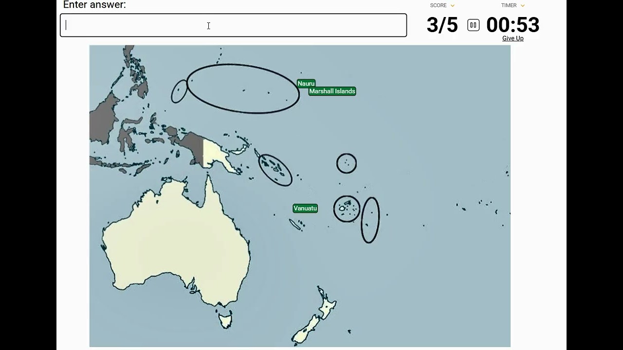 Identifying the missing Oceania countries - Part 3 (Sporcle Quiz)