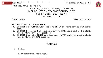 BSC 1ST SEM BT INTRODUCTION TO BIOTECHNOLOGY NOV 2019 | PTU