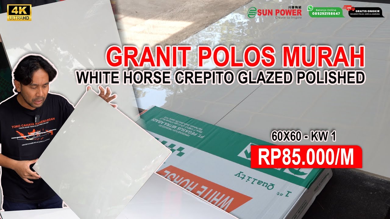 GRANIT POLOS GLAZED POLISHED CUMA Rp85.000/M - WHITE HORSE CREPITO, KW 1, WARNA IVORY "ELEGAN ⭐🌠"