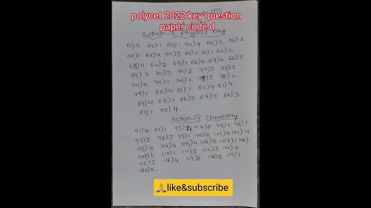 POLYCET 2022 KEY QUESTION PAPER CODE D 
