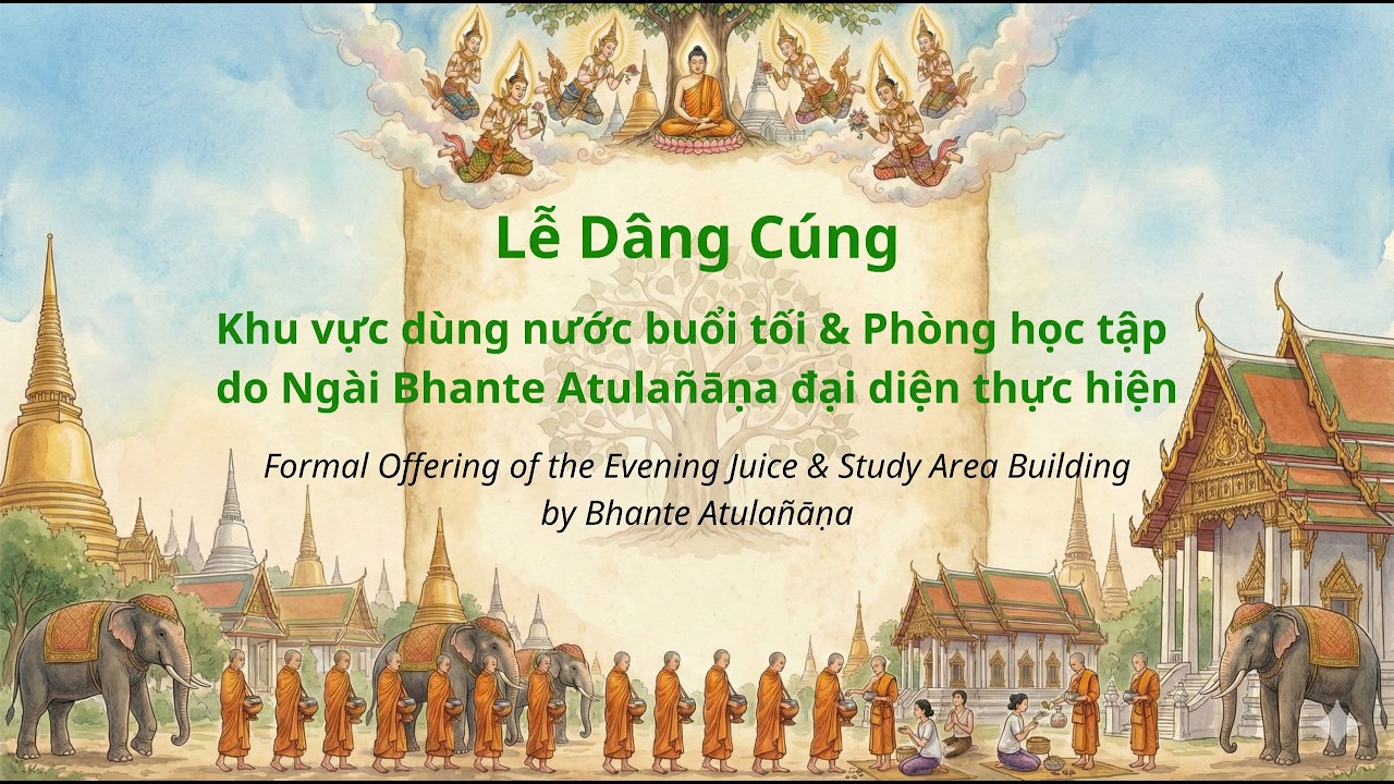 Buổi Lễ Cúng Dường Sảnh Đường Phục Vụ Nước Trái Cây Vào Chiều Tối và Phòng Học Tập Dành Cho Chư Tăng