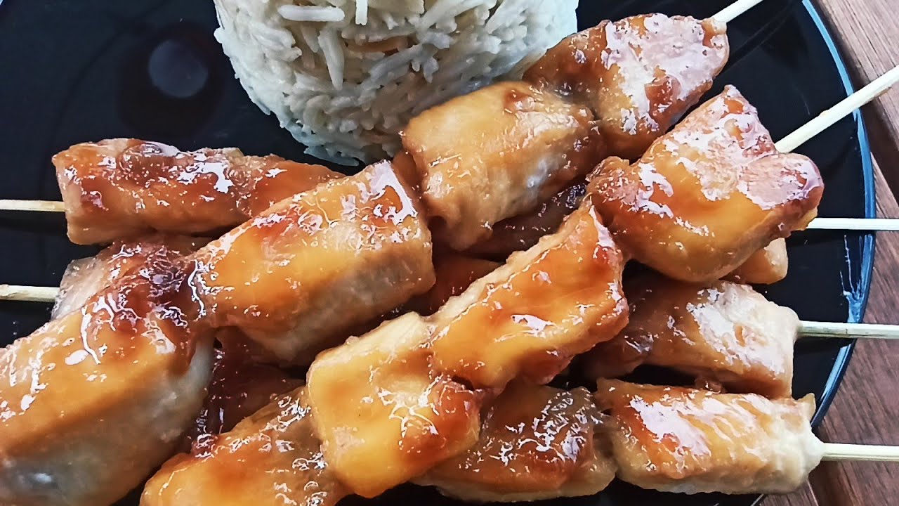 Brochette poulet au miel sauce soja _Chicken skewer with honey soy