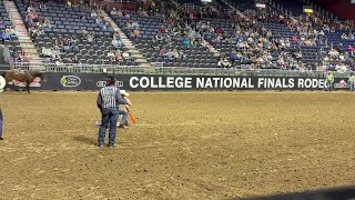 The University of Wyoming's Josie Mousel had a 5.8-second run to win the first go-round of goat