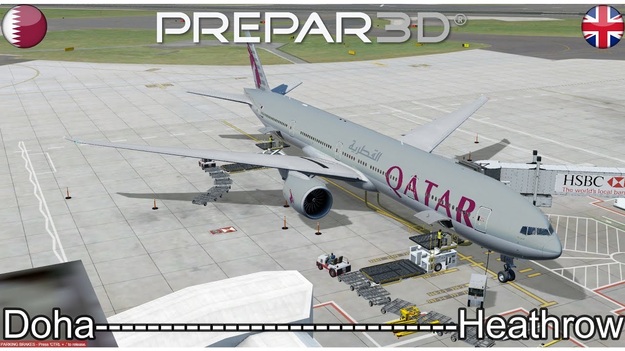 P3DV4.5:| Doha to London | Qatar Airways 777-300ER | Time-Lapse |