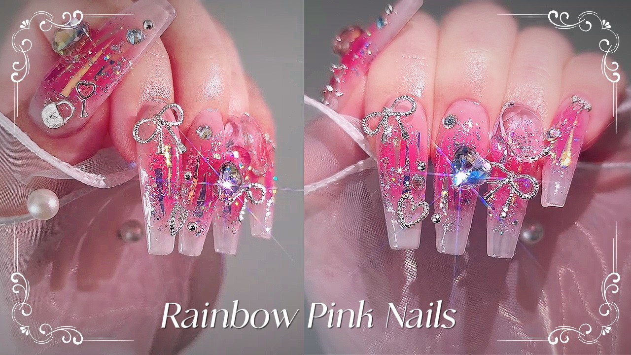 무지개빛 핑크네일🩷 / 유리필름네일 / 봄네일 / 셀프네일 / 네일아트 / 네일asmr / nails / 네일연장 / selfnail / nailart  / nailtutorial