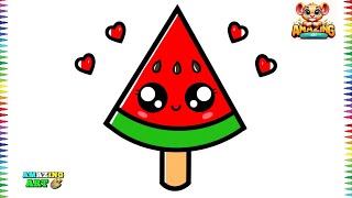 How to draw a Cute Watermelon Ice cream | Easy Watermelon Candy Ice cream drawing | Draw Ice Cream