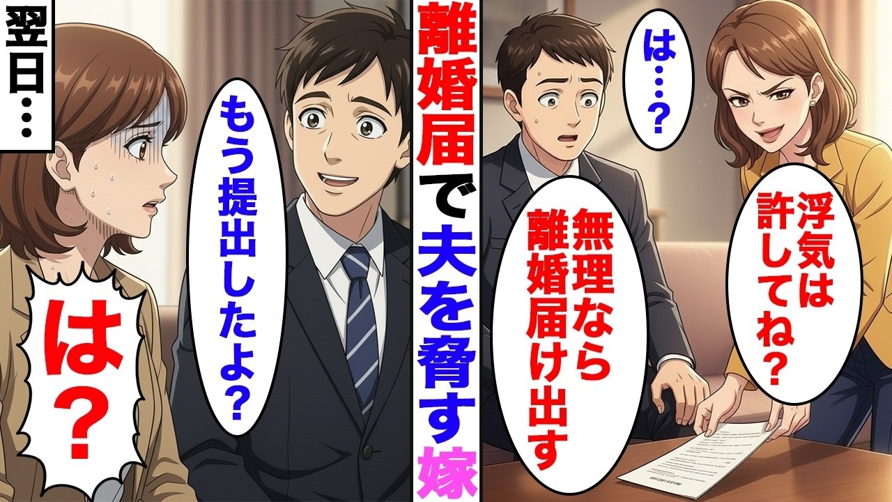 【漫画】気弱な夫に記入済みの離婚届を叩きつけた嫁→夫を舐めて浮気を繰り返したら…「もう提出したよ？」【スカッと】【ママスカ】