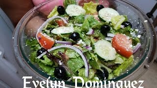 Ingredients romaine lettuce tomatoes cucumbers red onion black olive
feta cheese for the dressing 1 cup oil 1/3 wine vinegar tablespo...