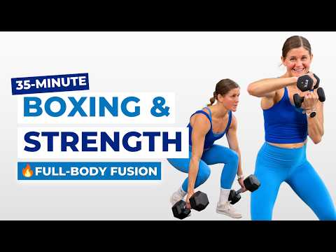 35-min Full Body Strength + Boxing Workout | Dumbbells