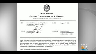 Facing Corruption Charges, Martinez To Skip Miami-Dade Commissioners Meeting