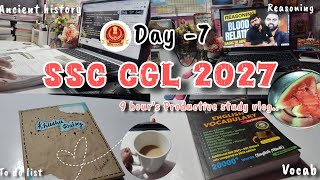 Day -7🎯 SSC CGL 9 hour's Productive study vlog #khushiguptavlog #sscaspirant #ssccgl #studyvlog
