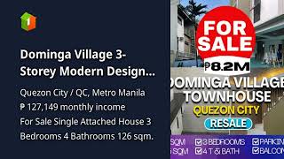 Dominga Village 3-Storey Modern Design Townhouse For Sale LA: 49 sqm 3BR 4T&Bath in Quezon City
