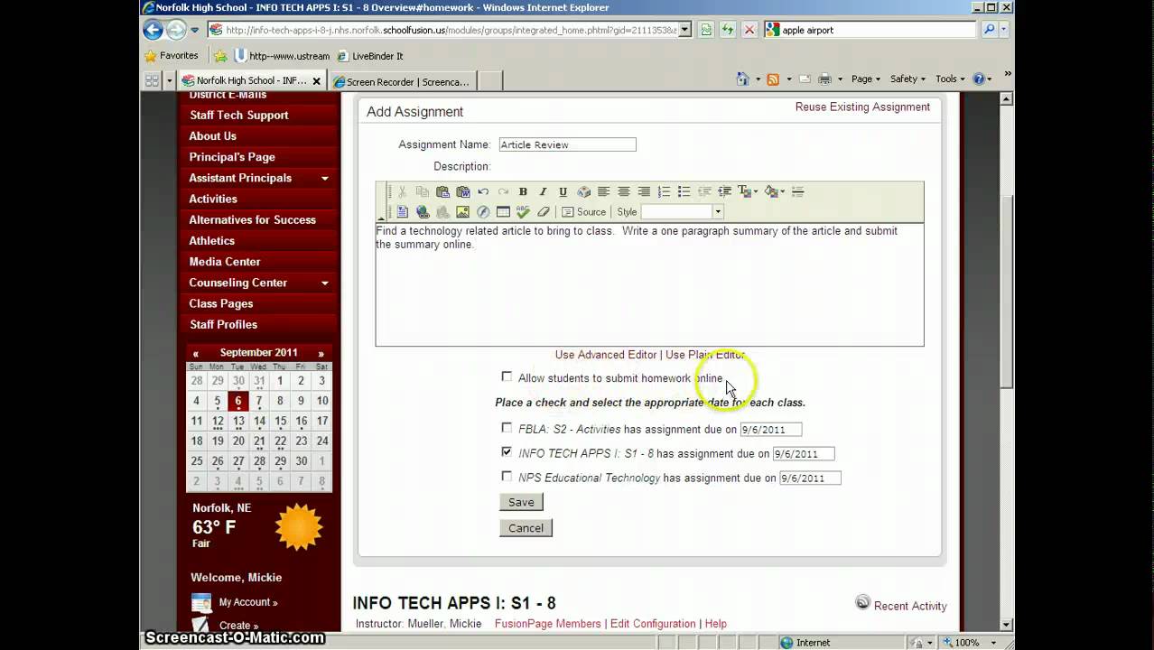 Using Homework Dropbox in SchoolFusion