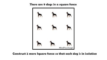 There are 9 dogs within a square fence. Construct 2 squares to put them in isolation