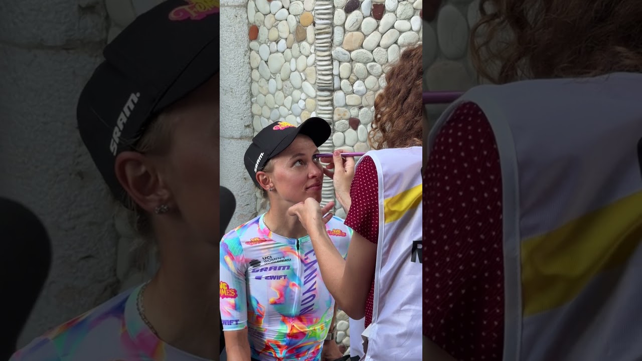 When you get your make-up done for the podium after a 100km mountain stage 💄💅 #cycling #tourdefrance