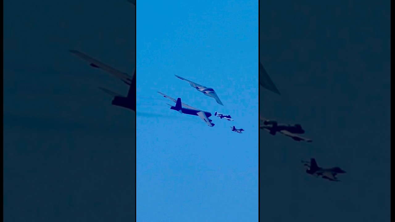 B2 Stealth Bomber leading the pack at an air and sea show in Miami Beach, Florida