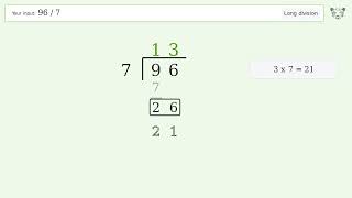Long Division Problem 96/7: Step-by-Step Video Solution