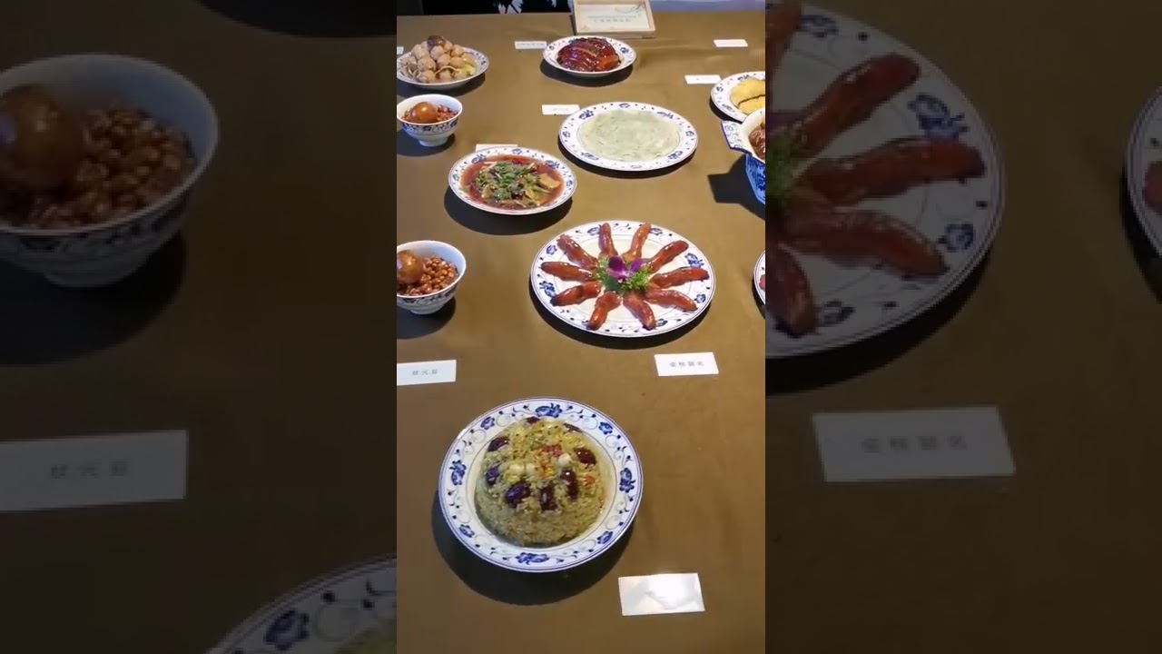 Food models displayed in Qinghui Garden. Each has a story about Zhuangyuan. No.1 scholar dishes