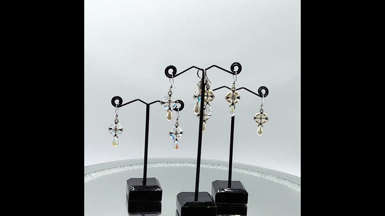 Pearl Crystal Navy Rhinestone sparkly earrings for wedding, prom, formal event  