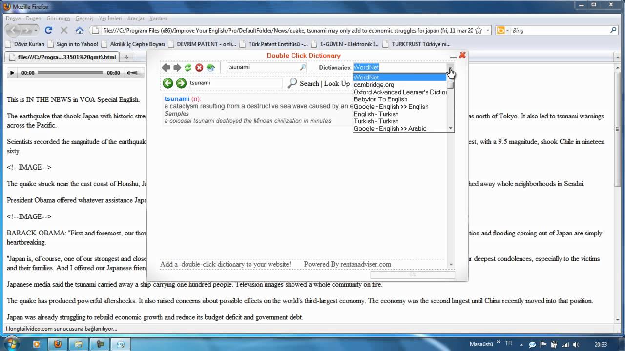 improve your english, popup dictionary, translator, text to speech, rentanadviser.com