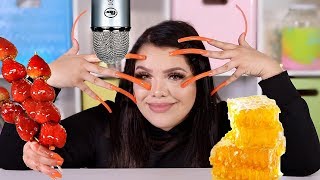 i Tried ASMR.. Eating Raw Honeycomb, Super Long Nails, Slime +more