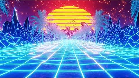 Retro 80s Style Synthwave Sunrise with Palm Trees in Perfect Loop
