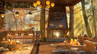 4K Cozy Coffee Shop Ambience ☕ Springtime Forest with Smooth Jazz Music to Relax/Study/Work to