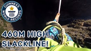 Longest slackline walk (blindfolded) - Guinness World Records