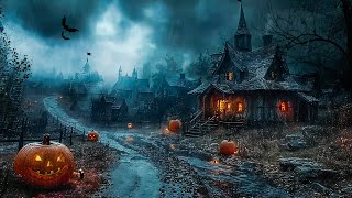 Thunderstorm At Halloween Village ⛈ Rain and Thunder, Crows, Howling Wolves & Spooky Sounds To Relax