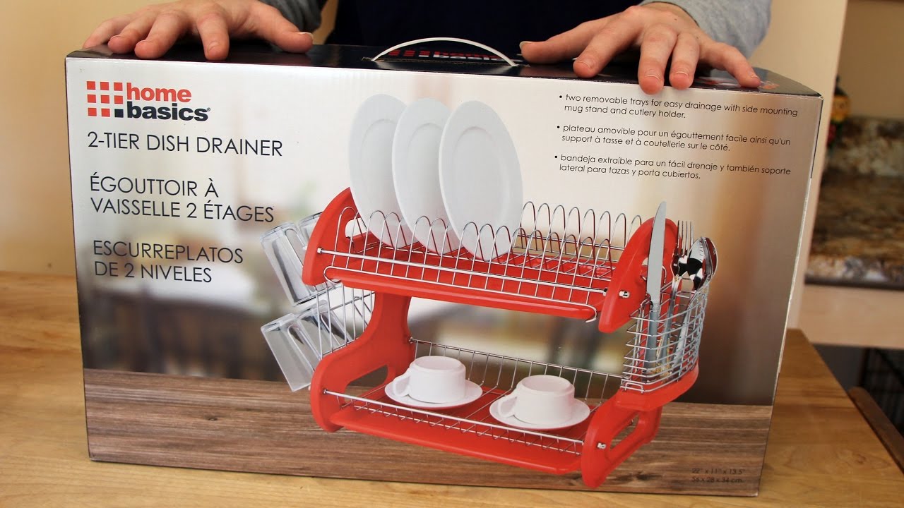 Home Basics 2-Tier Deluxe Dish Drainer, Red