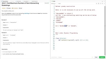 leetcode 3557  Find Maximum Number of Non Intersecting Substrings | Greedy Construction