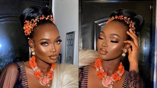 DARK SKIN BRIDAL TRANSFORMATION TO AN IGBO BRIDE / NIGERIAN WEDDING GLAM #bridal #igbo #makeup