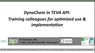 Dynochem Nir Haimovich, Dynochem In Teva Api Training Colleagues For Optimized Use Implementation