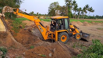 JCB Backhoe Machine Working Removing Tree in mud | jcp | jcb | jcb video | jcb 3dx | jcb working