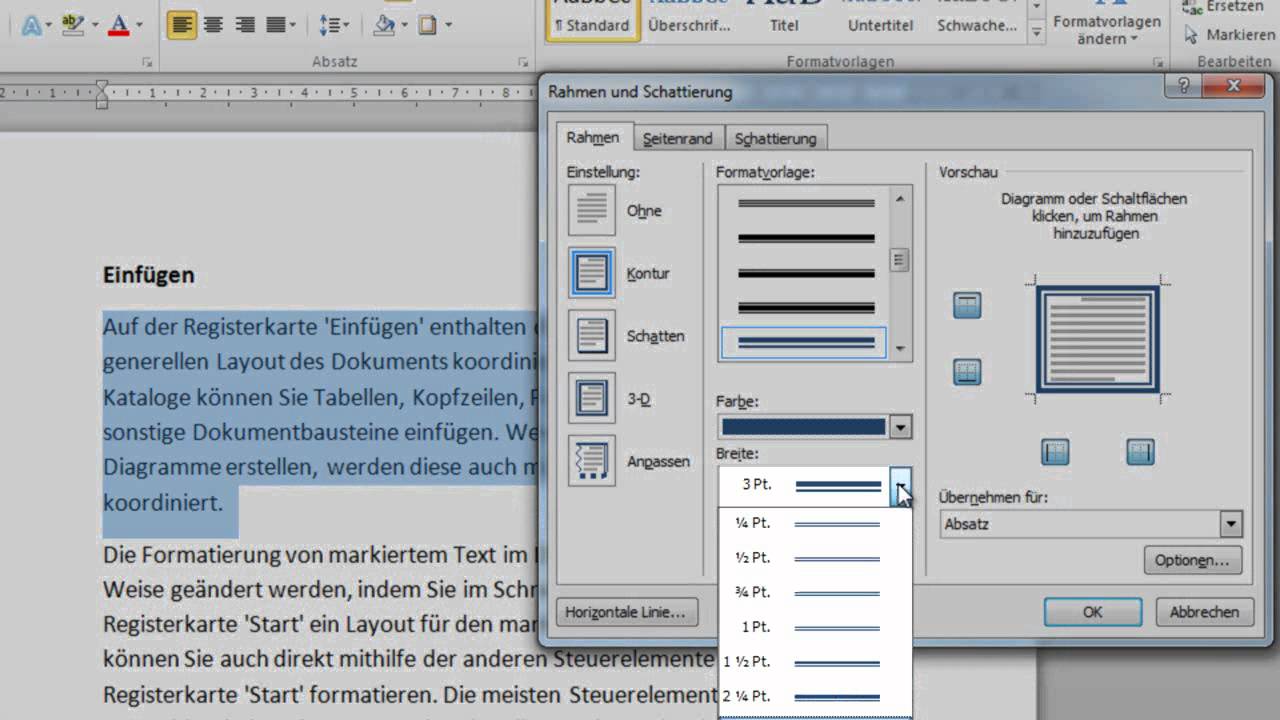 Word 10 Absatz Oder Text Mit Individuellem Rahmen Versehen Youtube
